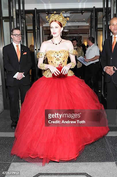 Karen Elson departs The Mark Hotel for the Met Gala at the Metropolitan Museum of Art on May 4, 2015 in New York City.
