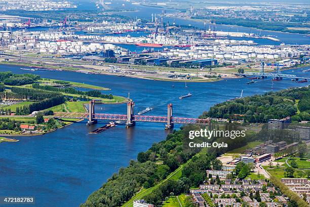 aerial of a bridge crossing river - rotterdam netherlands stock pictures, royalty-free photos & images