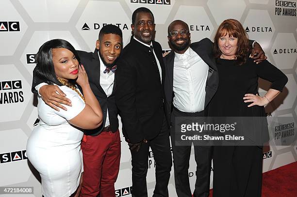 Malkia "Milky" Hornsby, Kazha "Sizzle" Hornsby, Trevor Gale, Songwriter Bryan-Michael Cox and Linda Lorence Critelli attend the 2015 SESAC Pop Music...