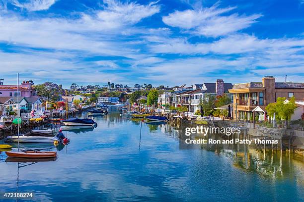 beach houses and recreational boats at newport beach, ca (p) - orange county california stock pictures, royalty-free photos & images