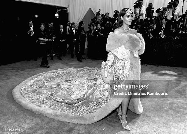 Rihanna attends the "China: Through The Looking Glass" Costume Institute Benefit Gala at the Metropolitan Museum of Art on May 4, 2015 in New York...