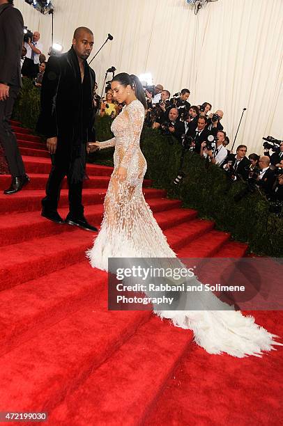 Kanye West and Kim Kardashian West arrives at "China: Through The Looking Glass" Costume Institute Benefit Gala at the Metropolitan Museum of Art on...