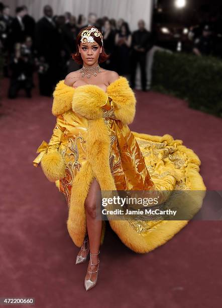 Rihanna attends the "China: Through The Looking Glass" Costume Institute Benefit Gala at the Metropolitan Museum of Art on May 4, 2015 in New York...