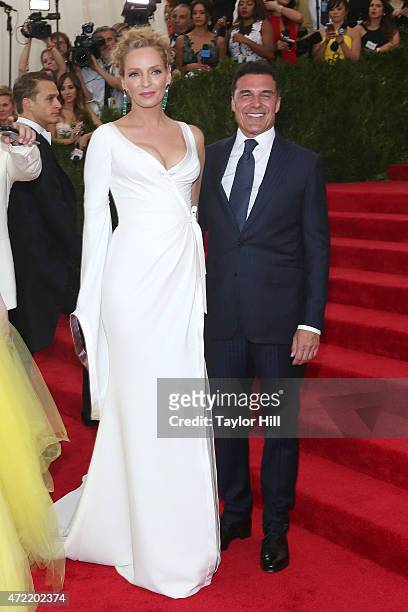 Actress Uma Thurman and hotelier Andre Balasz attend "China: Through the Looking Glass", the 2015 Costume Institute Gala, at Metropolitan Museum of...