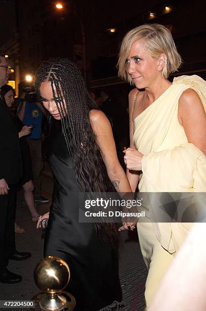 Zoe Kravitz and Kristen Wiig are seen arriving at the Diamond Horseshoe on May 4, 2015 in New York City.