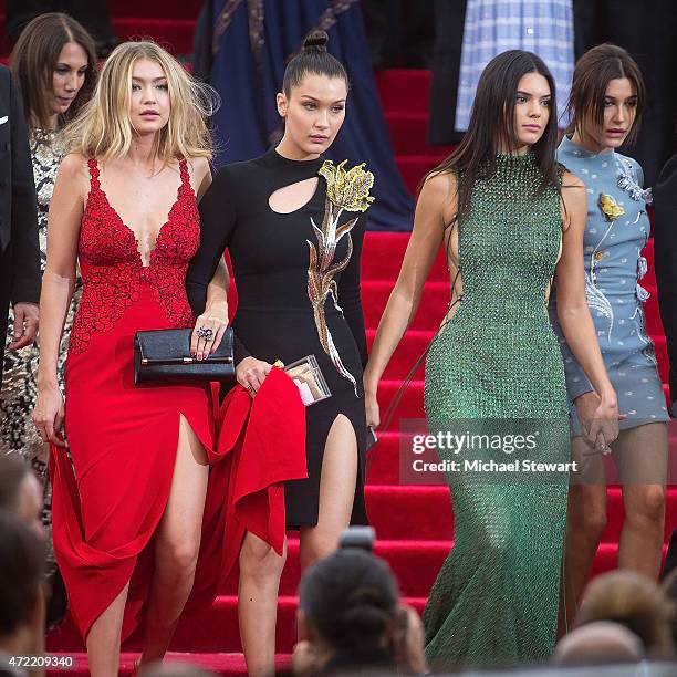 Model Gigi Hadid, Bella Hadid, Kendall Jenner and Hailey Baldwin attend the "China: Through The Looking Glass" Costume Institute Benefit Gala at...