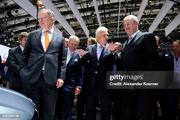 Prime Minister of the State of Lower Saxony Stephan Weil , Wolfgang Porsche and Volkswagen Group CEO Martin Winterkorn arrive for the Volkswagen...