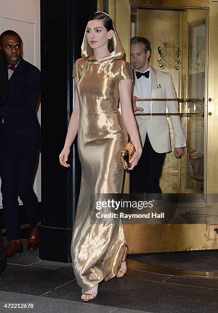 Anne Hathaway on her way to the 'China: Through The Looking Glass' Costume Institute Benefit Gala at the Metropolitan Museum of Art at on May 4, 2015...