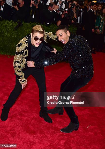 Justin Bieber and Olivier Rousteing attend the 'China: Through The Looking Glass' Costume Institute Benefit Gala at Metropolitan Museum of Art on May...