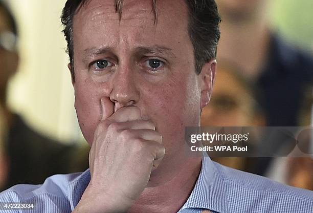 Prime Minister David Cameron speaks at an election rally in Hendon on May 5, 2015 in Twickenham, London. Britain will go to the polls in a national...