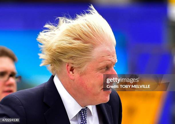 Mayor of London, Boris Johnson arrives to speak at a Conservative Party election rally in Hendon in north London on May 5, 2015. Britain's political...