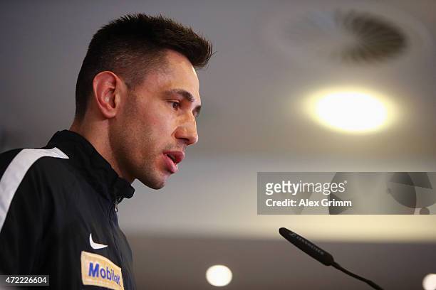 Felix Sturm of Germany talks to the media during a press conference ahead his super middleweight fight against Fedor Chudinov of Russia on May 5,...