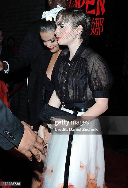 Selena Gomez and Lily Collins leave at Rihanna's Private Met Gala After Party at Up & Down on May 4, 2015 in New York City.