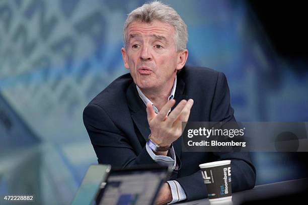 Michael O'Leary, chief executive officer of Ryanair Holdings Plc, gestures as he speaks during a Bloomberg Television interview in London, U.K., on...