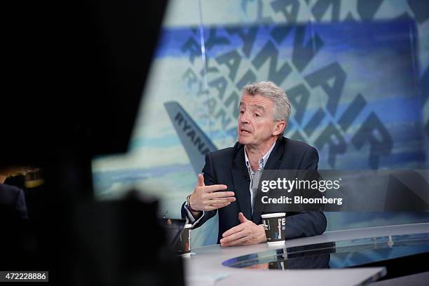 Michael O'Leary, chief executive officer of Ryanair Holdings Plc, gestures as he speaks during a Bloomberg Television interview in London, U.K., on...