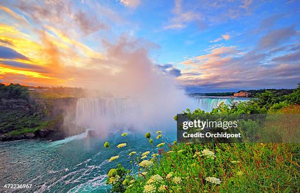 niagara sunrise - niagarawatervallen stockfoto's en -beelden