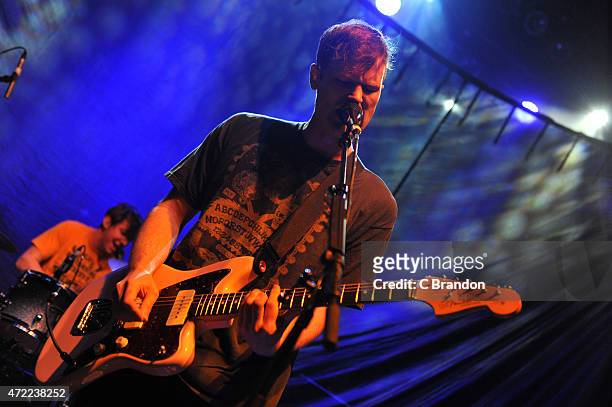 Felix Bushe of Gengahr performs on stage at O2 Shepherd's Bush Empire on April 17, 2015 in London, United Kingdom.