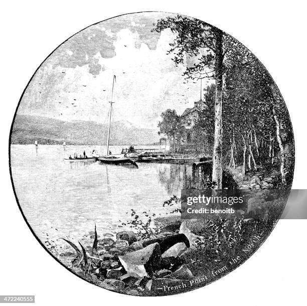 french point at lake george - jetty stock illustrations