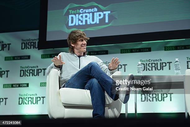 And Co-Founder of Foursquare, Dennis Crowley speaks onstage during TechCrunch Disrupt NY 2015 - Day 2 at The Manhattan Center on May 5, 2015 in New...