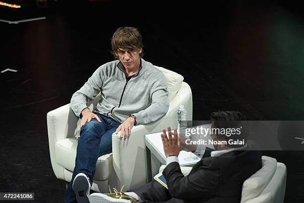 And Co-Founder of Foursquare, Dennis Crowley speaks onstage during TechCrunch Disrupt NY 2015 - Day 2 at The Manhattan Center on May 5, 2015 in New...