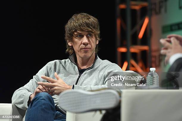 And Co-Founder of Foursquare, Dennis Crowley speaks onstage during TechCrunch Disrupt NY 2015 - Day 2 at The Manhattan Center on May 5, 2015 in New...