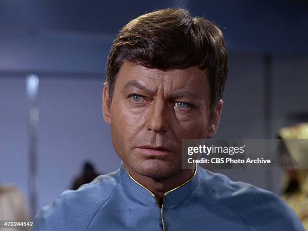 DeForest Kelley as Dr. Bones McCoy in the STAR TREK episode, "Journey to Babel." Season 2, episode 10 originally broadcast November 17, 1967.