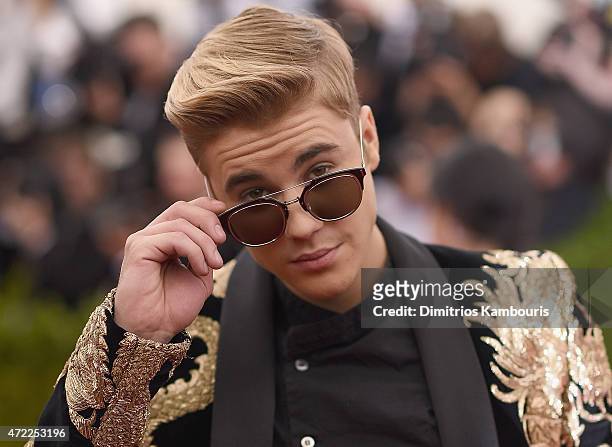 Singer Justin Bieber attends the 'China: Through The Looking Glass' Costume Institute Benefit Gala at the Metropolitan Museum of Art on May 4, 2015...