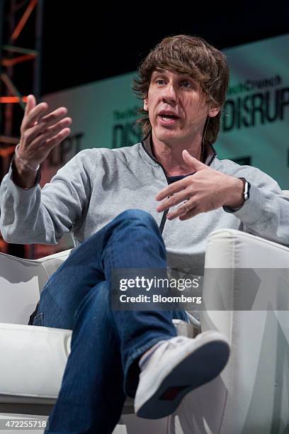 Dennis Crowley, co-founder of Foursquare Labs Inc., speaks during the TechCrunch Disrupt NYC 2015 conference in New York, U.S., on Tuesday, May 5,...