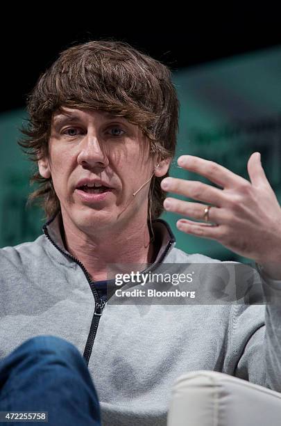 Dennis Crowley, co-founder of Foursquare Labs Inc., speaks during the TechCrunch Disrupt NYC 2015 conference in New York, U.S., on Tuesday, May 5,...