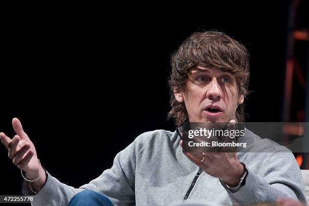 Dennis Crowley, co-founder of Foursquare Labs Inc., speaks during the TechCrunch Disrupt NYC 2015 conference in New York, U.S., on Tuesday, May 5,...