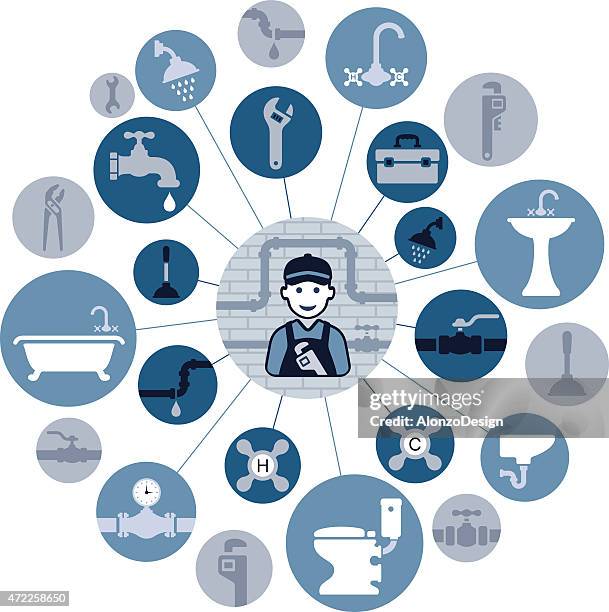 plumbing montage - plumber tools background stock illustrations