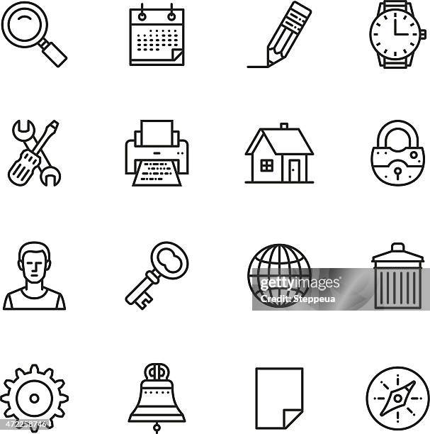 web thin line icons - printer security stock illustrations