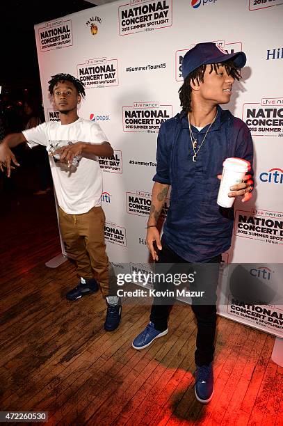 Aaquil "Slim Jimmy" Brown and Khalif "Swae Lee" Brown of Rae Sremmurd arrive as Live Nation Celebrates National Concert Day At Their 2015 Summer...