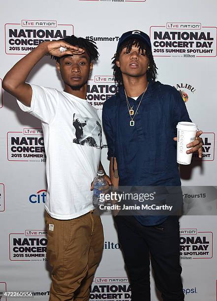 Aaquil "Slim Jimmy" Brown and Khalif "Swae Lee" Brown of Rae Sremmurd arrive as Live Nation Celebrates National Concert Day At Their 2015 Summer...