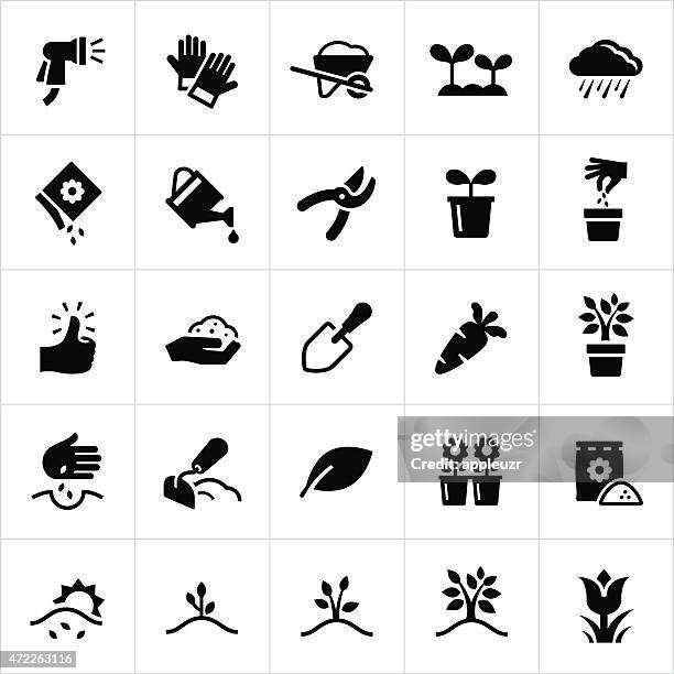 gärtnern und pflanzen icons - blumenbeet stock-grafiken, -clipart, -cartoons und -symbole