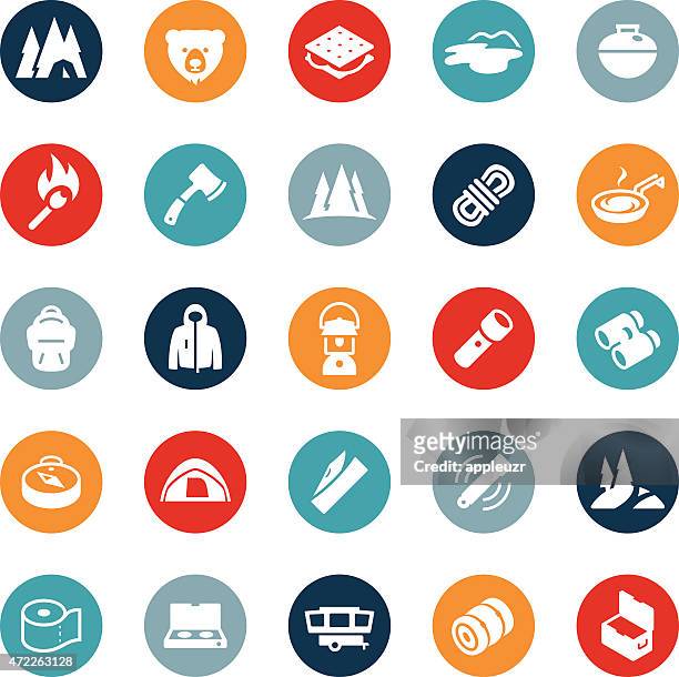 camping and outdoor recreation icons - dome tent stock illustrations