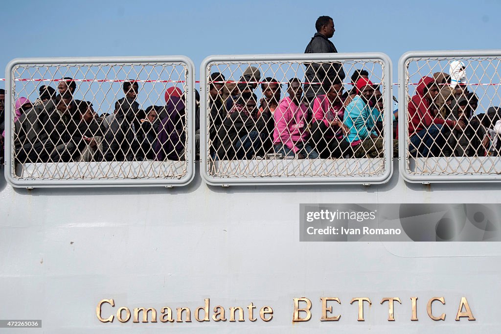 A Ship Holding Hundreds Of Migrants Docks At The Italian Port Of Salerno