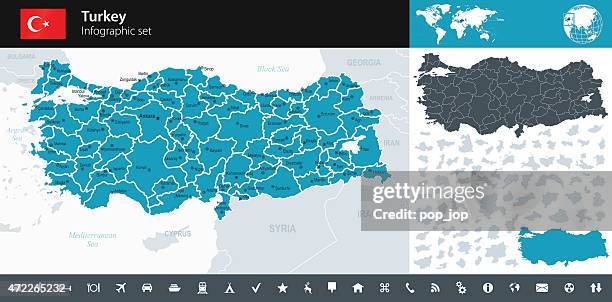stockillustraties, clipart, cartoons en iconen met turkey - infographic map - illustration - turkije