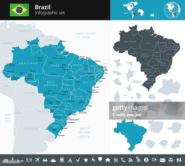 brasilien-infografik karte-illustration - hauptstadt stock-grafiken, -clipart, -cartoons und -symbole