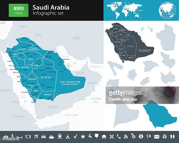 saudi-arabien-infografik karte-illustration - saudi arabien stock-grafiken, -clipart, -cartoons und -symbole