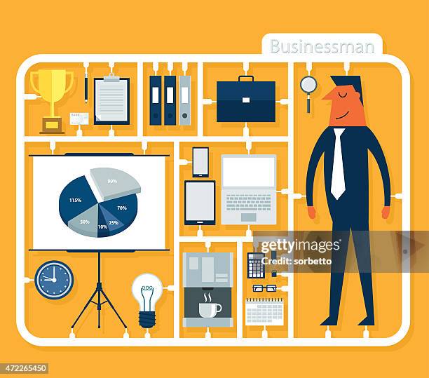 illustrazioni stock, clip art, cartoni animati e icone di tendenza di assemblare un uomo d'affari - scatola di montaggio