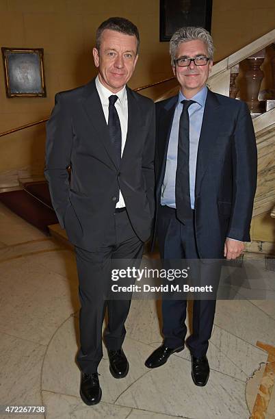 Writer Peter Morgan and prodcuer Matthew Byam Shaw attend an after party following the press night performance of "The Audience" at The Royal...