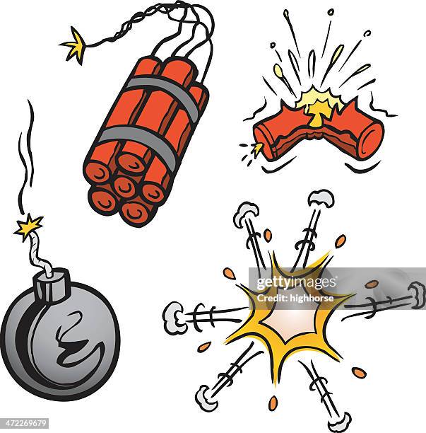 stockillustraties, clipart, cartoons en iconen met cartoon explosions - dynamiet