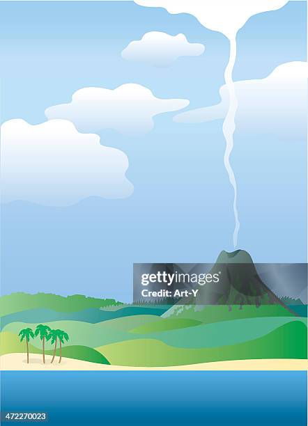 ilustraciones, imágenes clip art, dibujos animados e iconos de stock de paisaje tropical - volcanic landscape