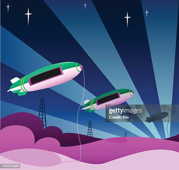 vibrantly colored blimps - mystery sale stock illustrations