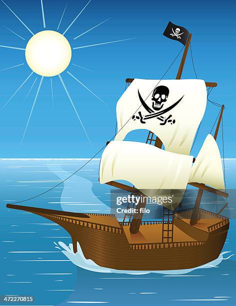 pirate ship [vector] - pirate painting stock illustrations