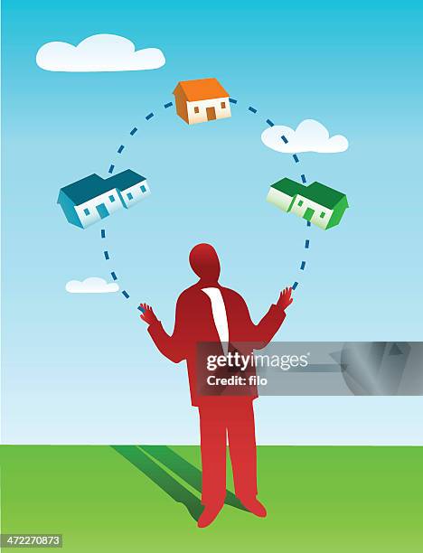 stockillustraties, clipart, cartoons en iconen met property juggling [vector] - uitzendbureau