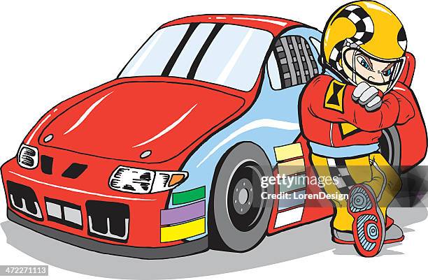 stock car and driver cartoon - leren stock illustrations