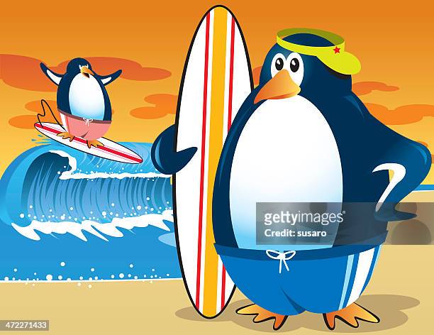 penguin-sommerurlaub - traumstrand stock-grafiken, -clipart, -cartoons und -symbole