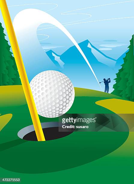 ilustraciones, imágenes clip art, dibujos animados e iconos de stock de hoyo en uno - green golf course